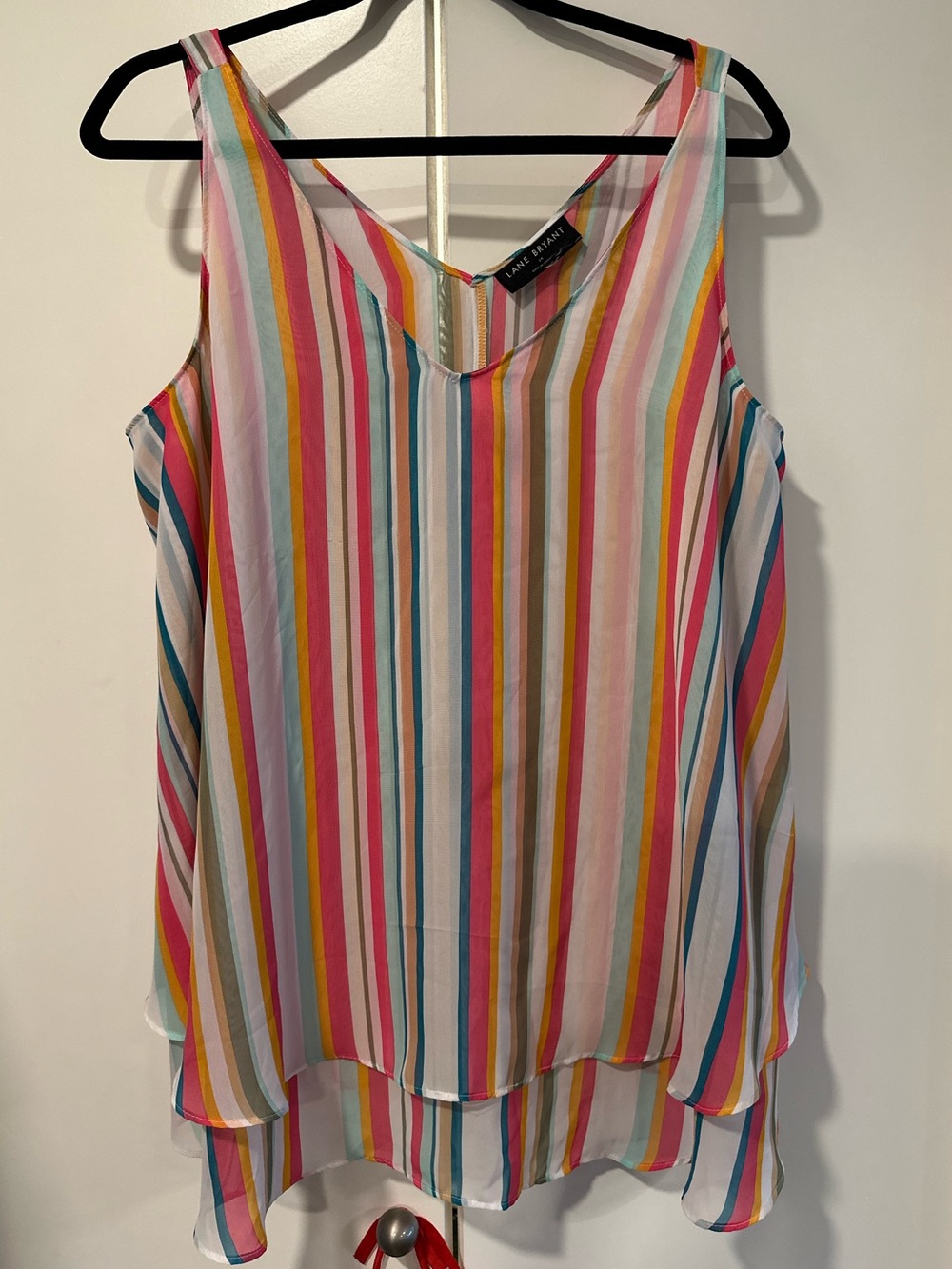 Lane Bryant Multicolor Striped V-Neck Modern Swing Double-Layer Chiffon Tank